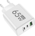 PD 65W USB C Charger GaN Charger Quick Charge 3.0 Type C Phone Adapter For iPhone 15 14 Samsung Xiaomi 3 Ports Fast Wall Charger